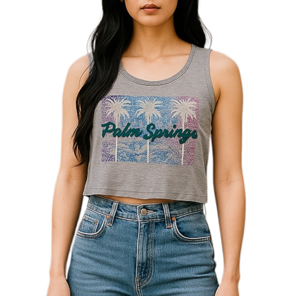 Vintage Fashion Threads "Palm Springs" Bubble Letter Scoop Neck Gray Tank M/L - Picture 1 of 6